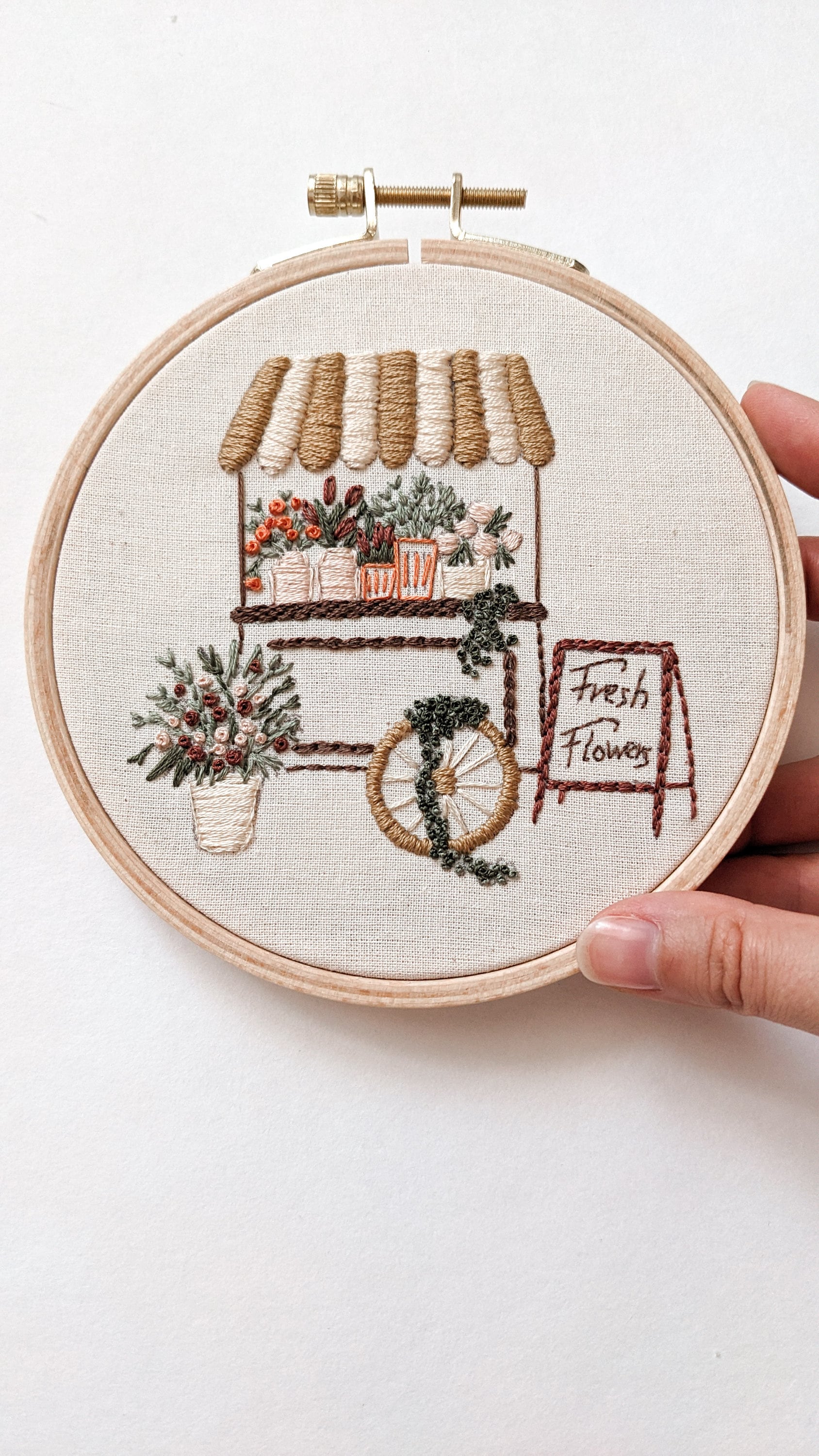 Kit de broderie pour les débutants Chez fleuriste, guide vidéo, motif de broderie simple