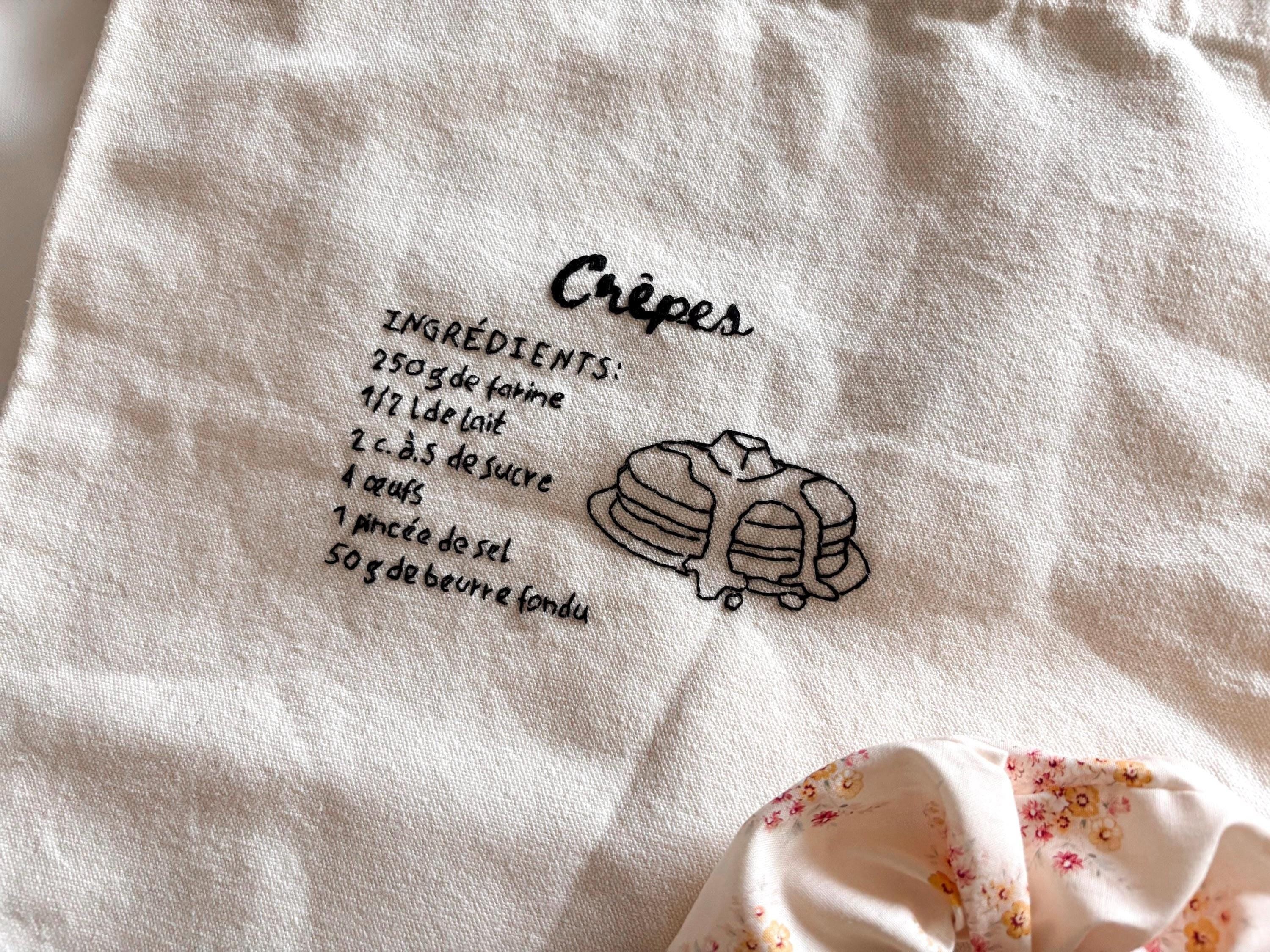 Tote bag Recette de Crêpes, brodé à la main