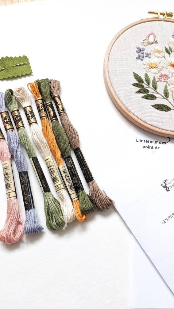 Kit de broderie fleurs sauvages, kit de broderie botanique floral pour débutants, patron de broderie floral, kit DIY art