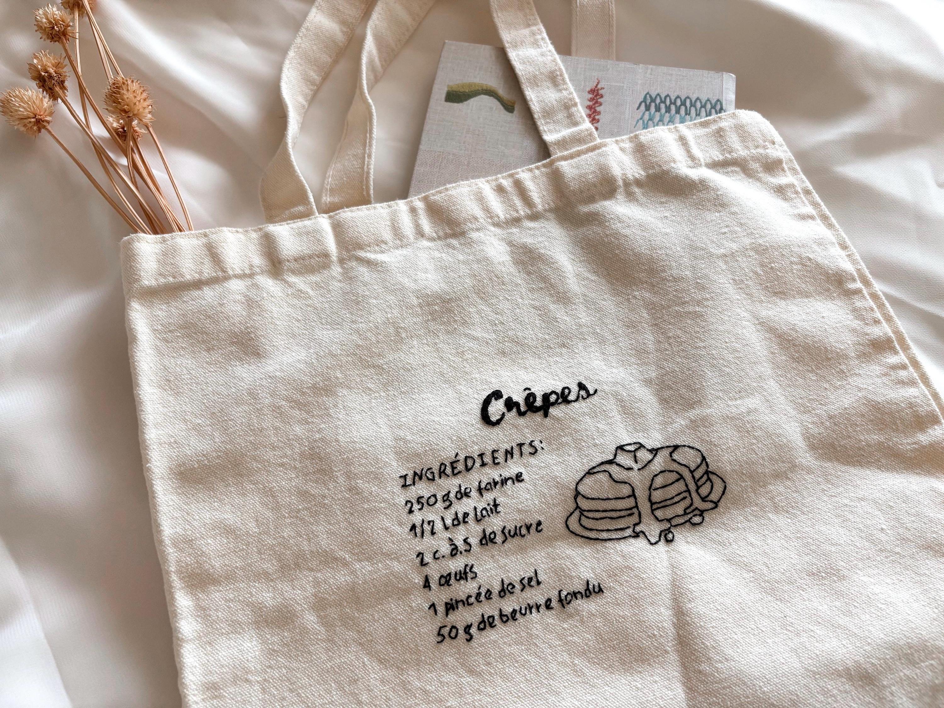 Tote bag Recette de Crêpes, brodé à la main