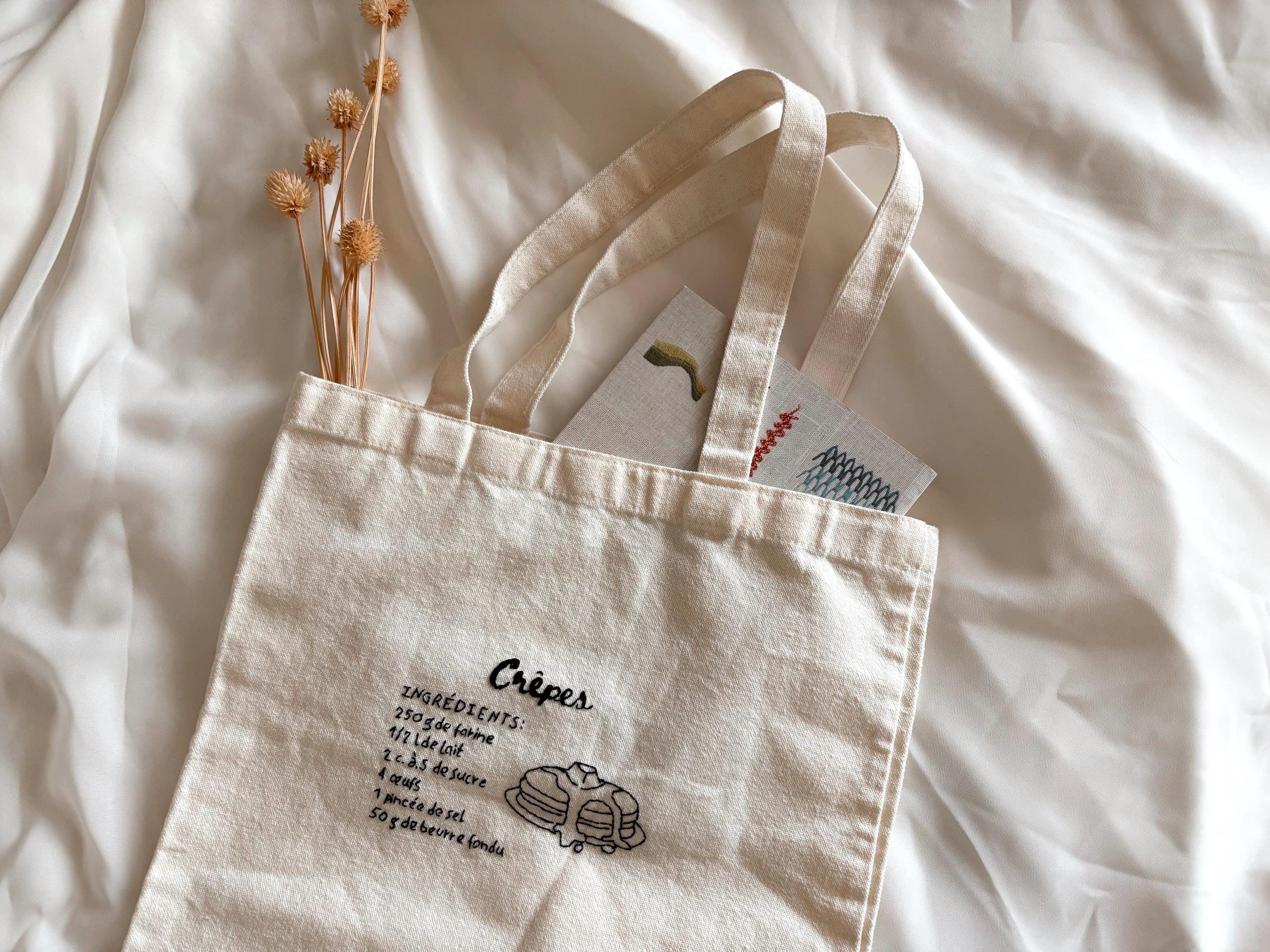 Tote bag Recette de Crêpes, brodé à la main