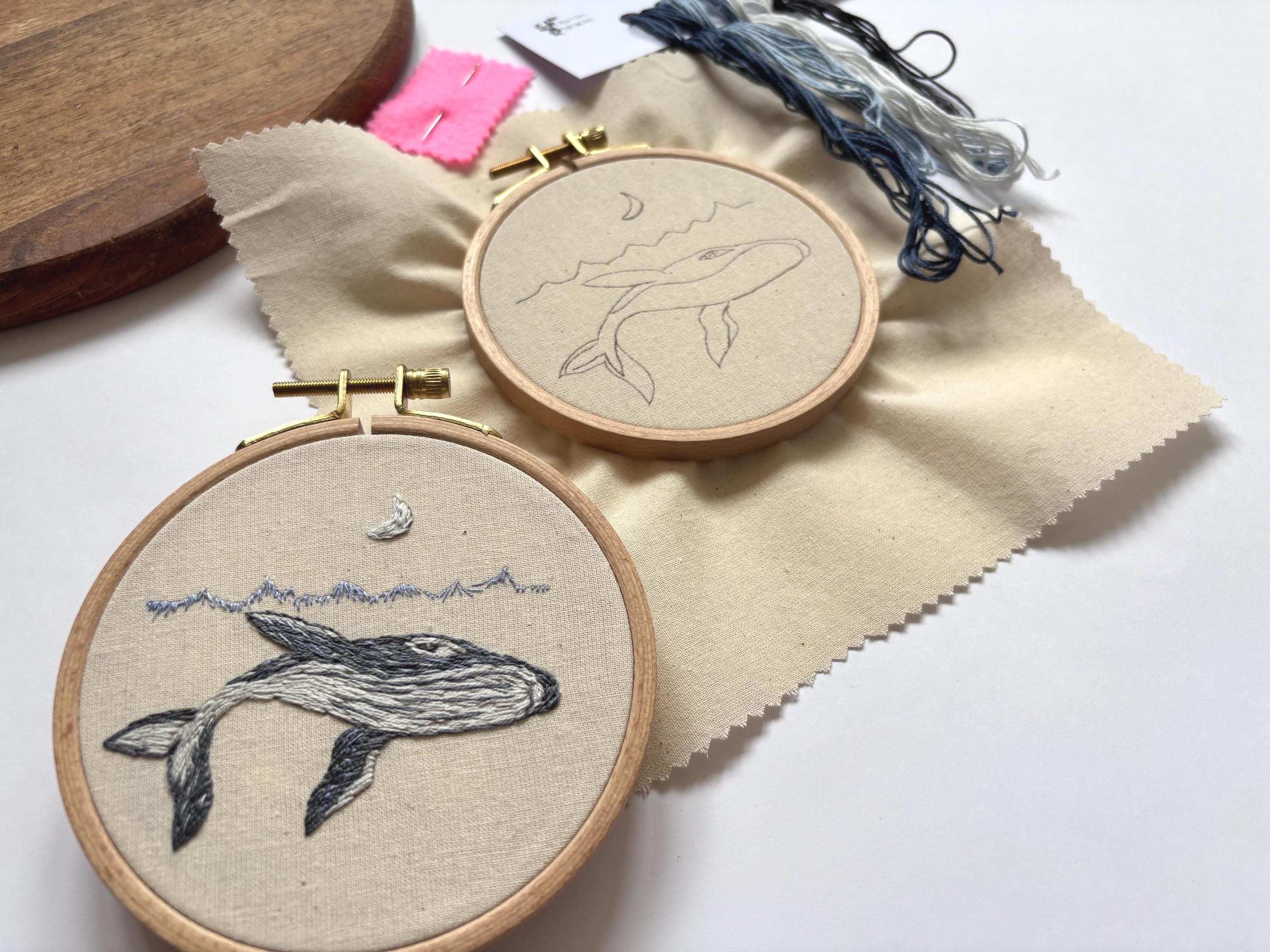 Kit de broderie Baleine pour débutant , kit de broderie moderne, kit créatif DIY