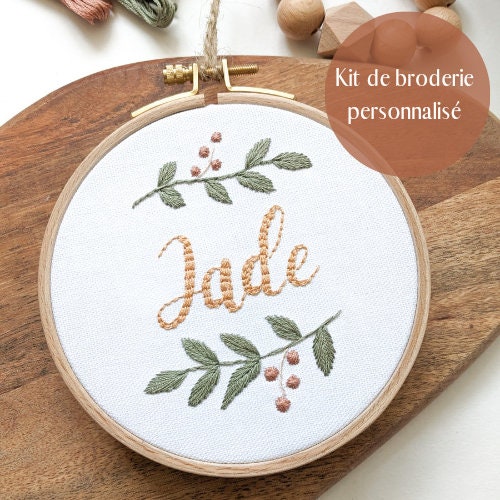 Kit de broderie personnalisé pour chaque prénom, décoration chambre bébé thème nature, boho, couleurs nudes, idée cadeau de naissance