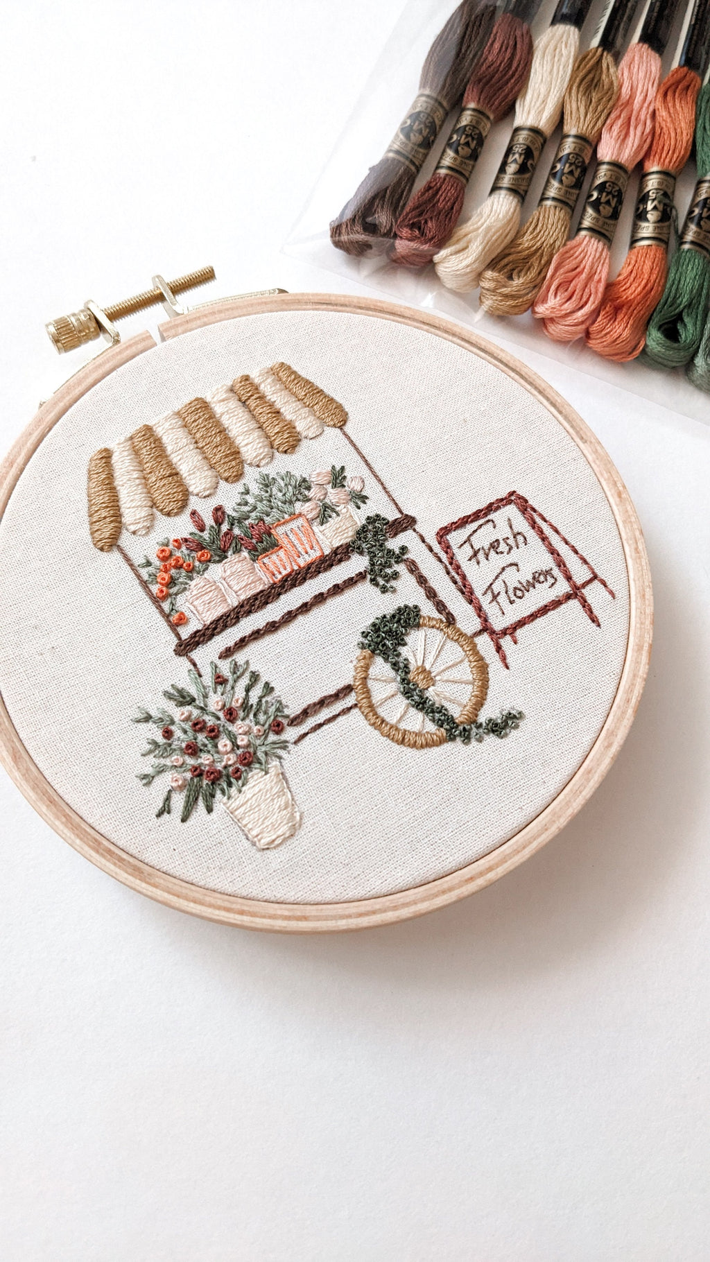 Kit de broderie pour les débutants Chez fleuriste, guide vidéo, motif de broderie simple