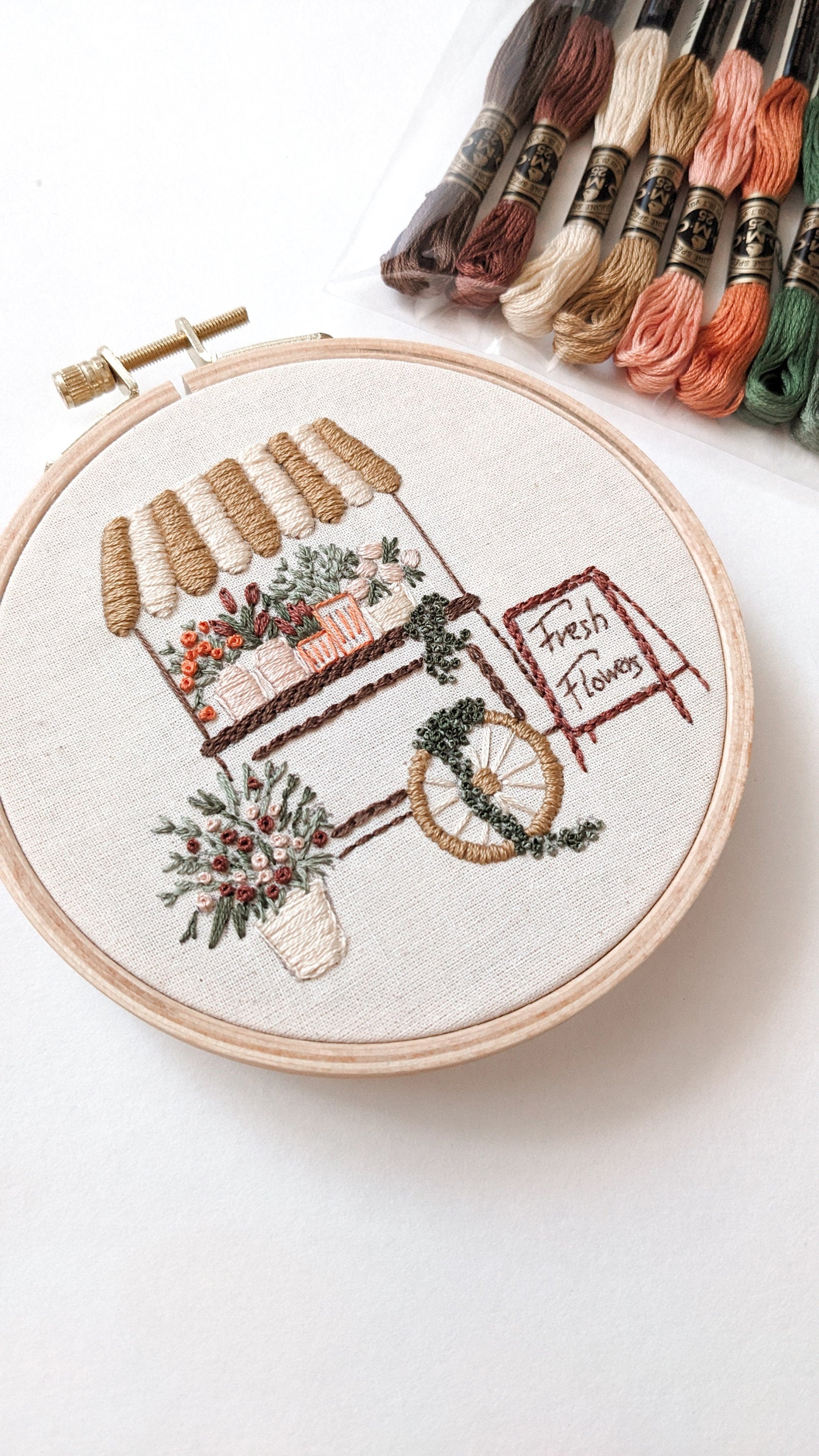 Kit de broderie pour les débutants Chez fleuriste, guide vidéo, motif de broderie simple