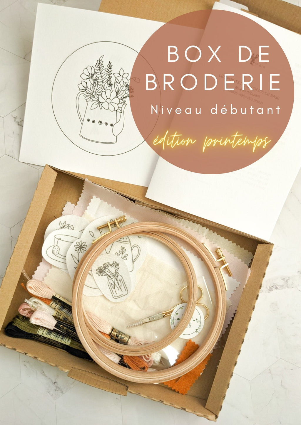 Box de broderie - kit de démarrage de broderie, apprendre à broder pour débutants, guide vidéo, fournitures de broderie