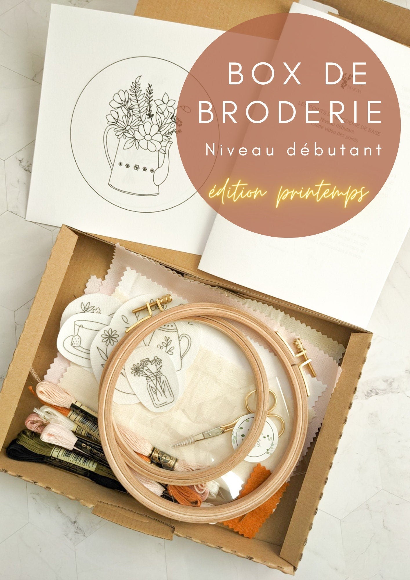 Box de broderie - kit de démarrage de broderie, apprendre à broder pour débutants, guide vidéo, fournitures de broderie