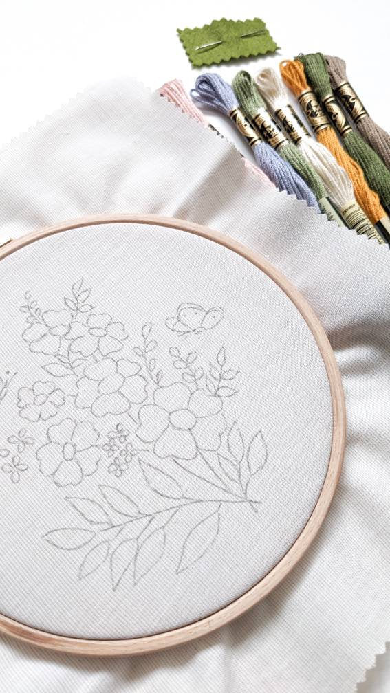 Kit de broderie fleurs sauvages, kit de broderie botanique floral pour débutants, patron de broderie floral, kit DIY art