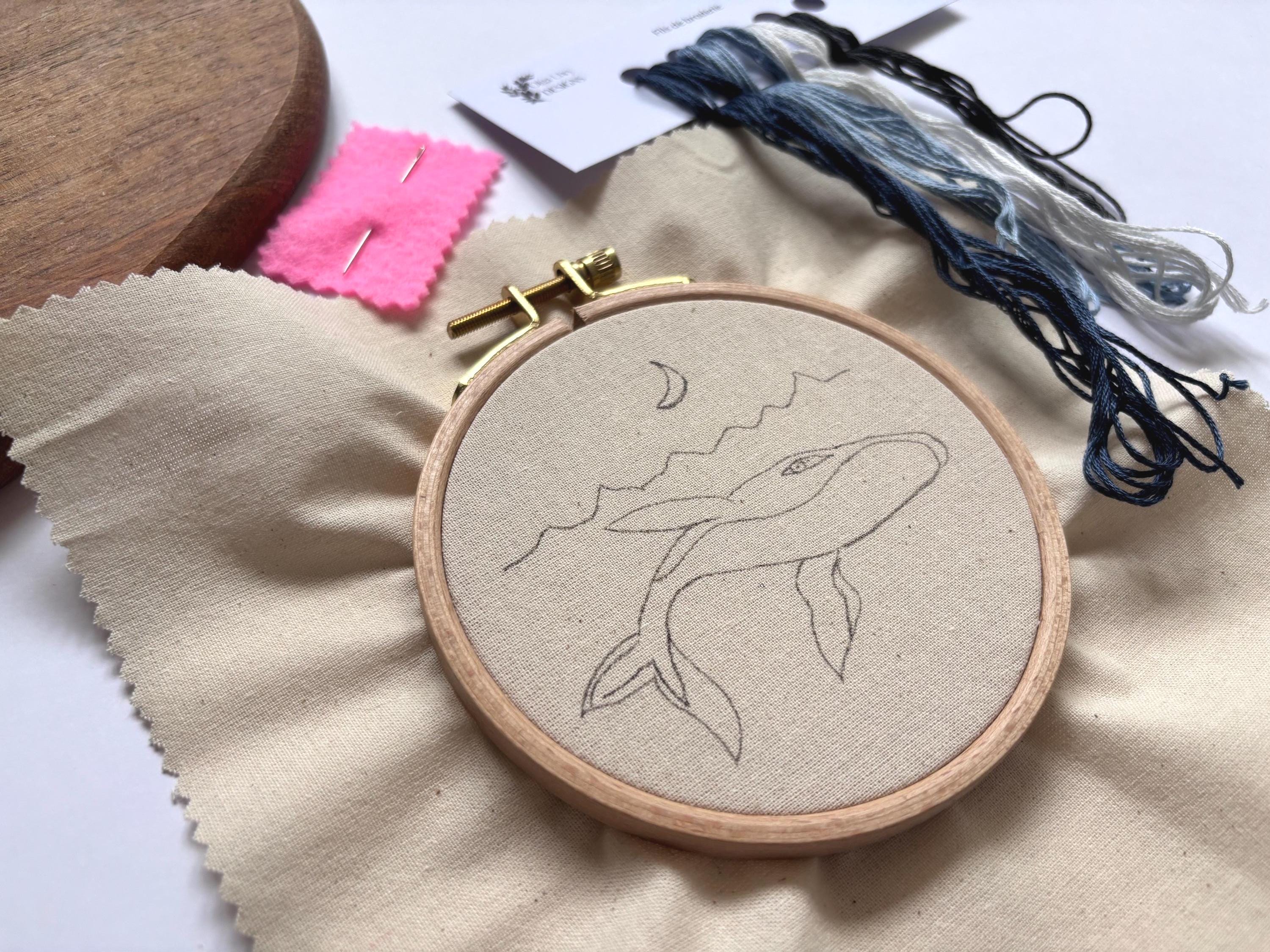 Kit de broderie Baleine pour débutant , kit de broderie moderne, kit créatif DIY