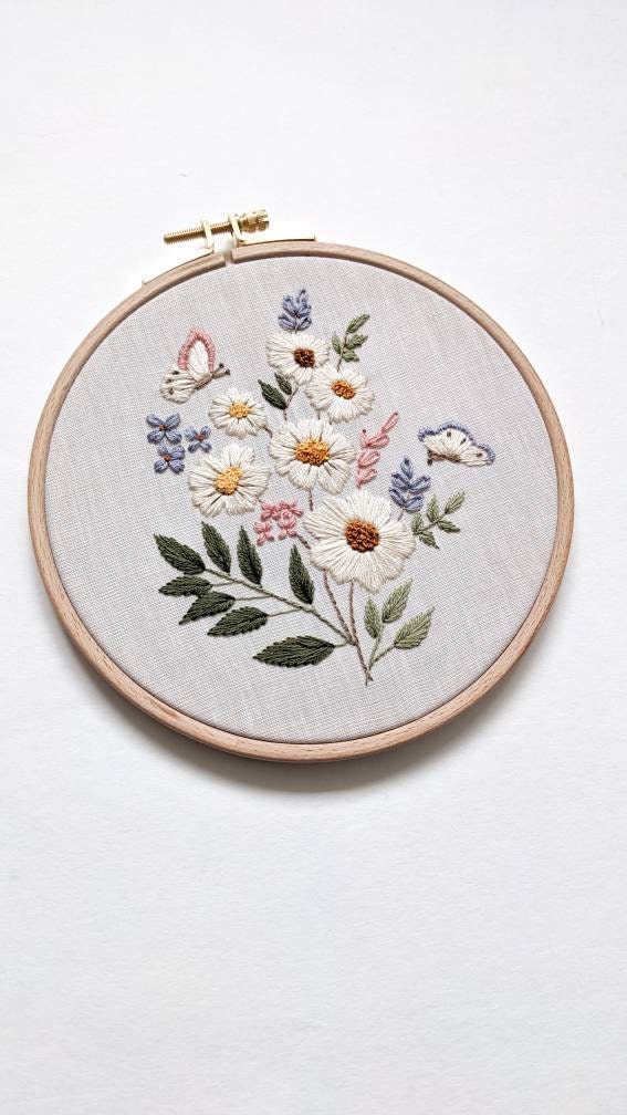 Kit de broderie fleurs sauvages, kit de broderie botanique floral pour débutants, patron de broderie floral, kit DIY art