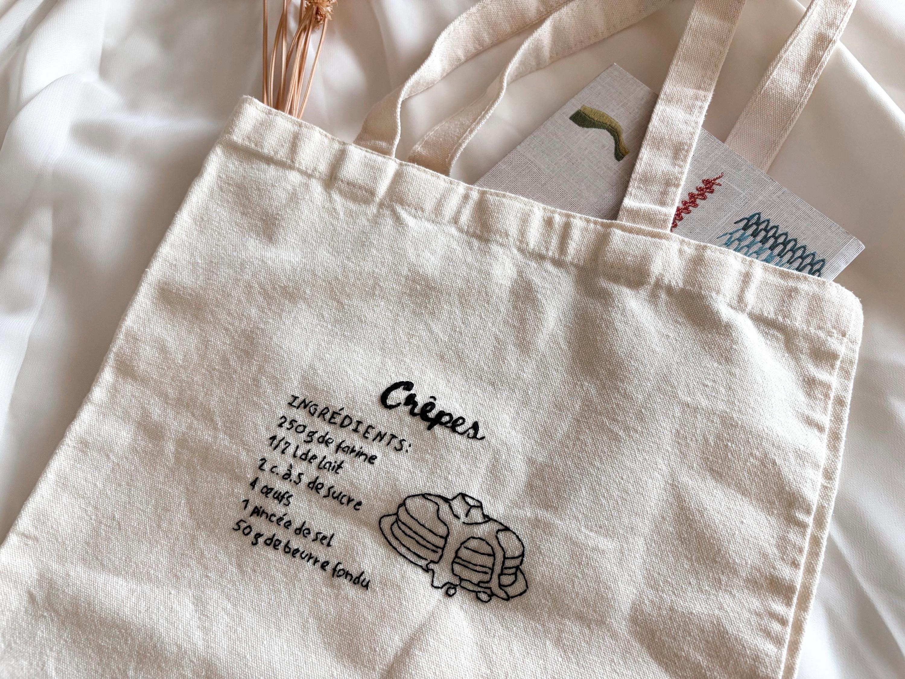 Tote bag Recette de Crêpes, brodé à la main