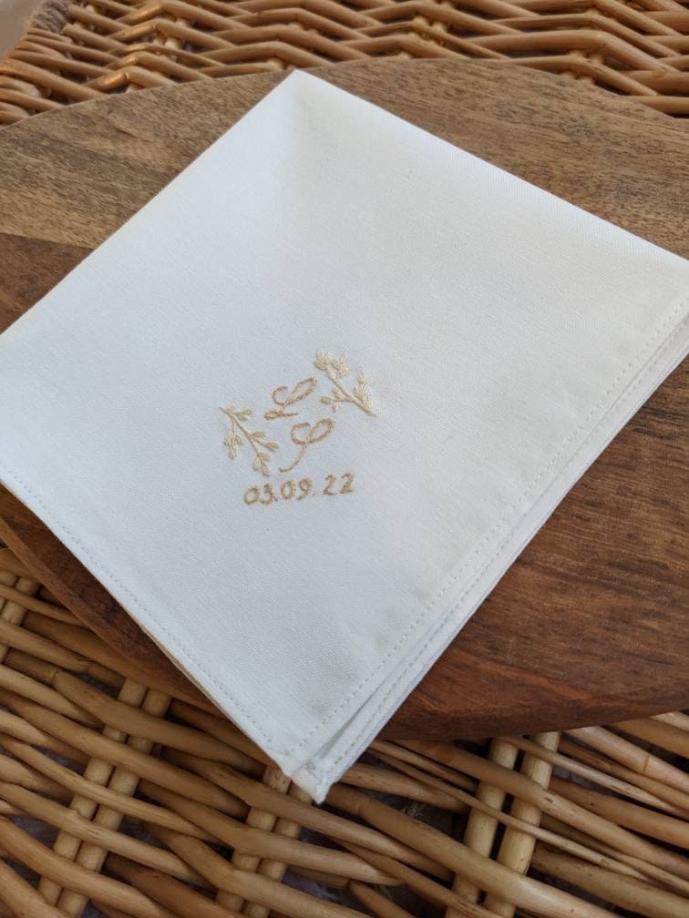 Mouchoir mariage brodé et personnalisé Larmes de Joie, cadeau de la mariée, cadeau de mariage, cadeau maman de marié