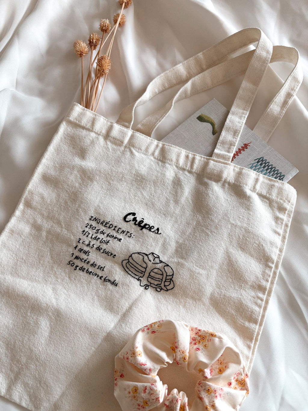 Tote bag Recette de Crêpes, brodé à la main
