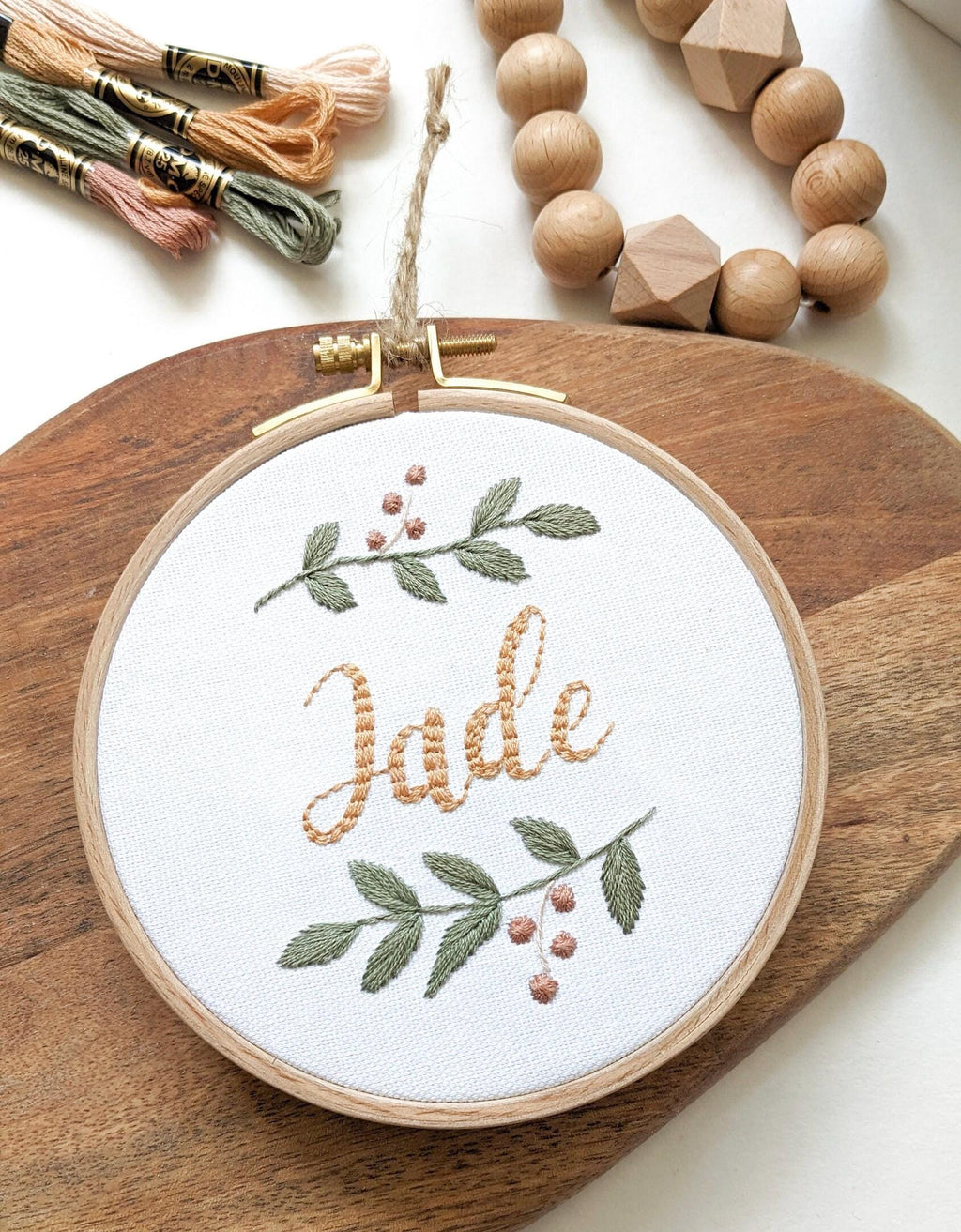 Kit de broderie personnalisé pour chaque prénom, décoration chambre bébé thème nature, boho, couleurs nudes, idée cadeau de naissance