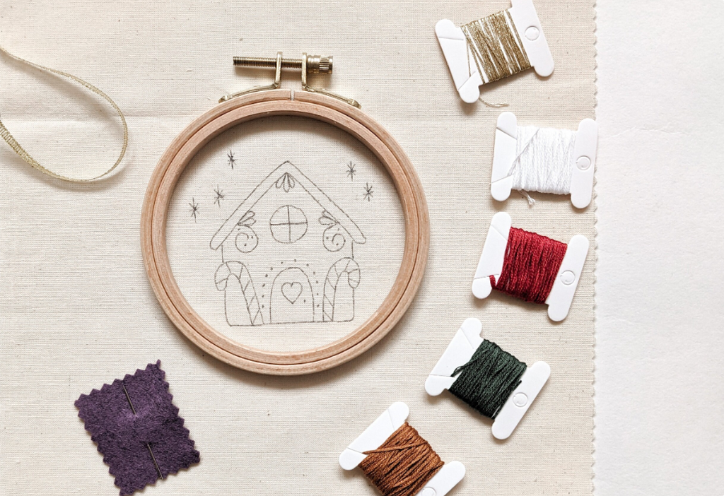 Kit de broderie de Noël, maison en pain d'épice, décoration de Noël