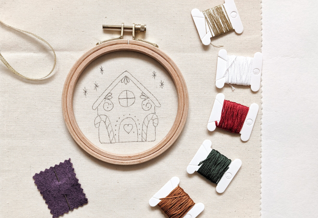 Kit de broderie de Noël, maison en pain d'épice, décoration de Noël