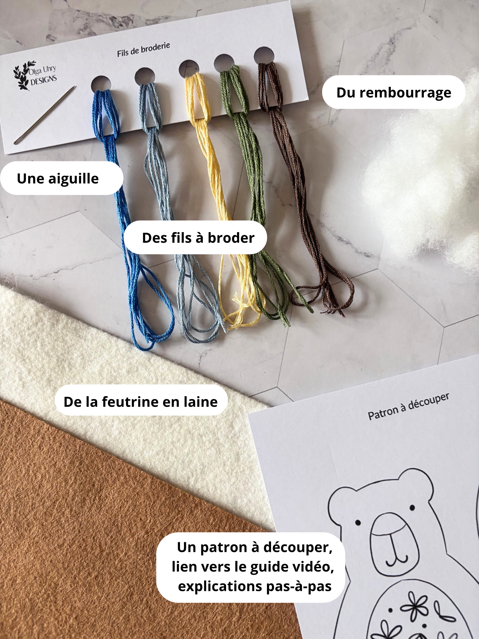 fils de broderie, feutrine, guide video