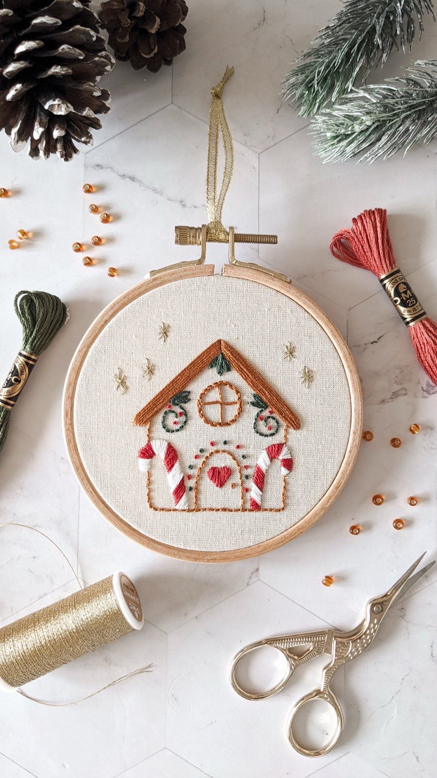 Kit de broderie de Noël, maison en pain d'épice, décoration de Noël