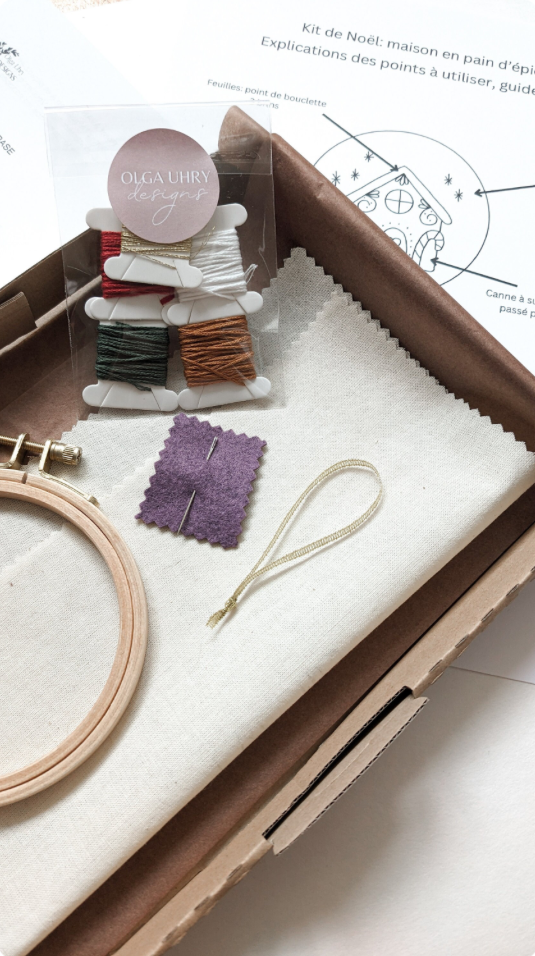 Kit de broderie de Noël, maison en pain d'épice, décoration de Noël