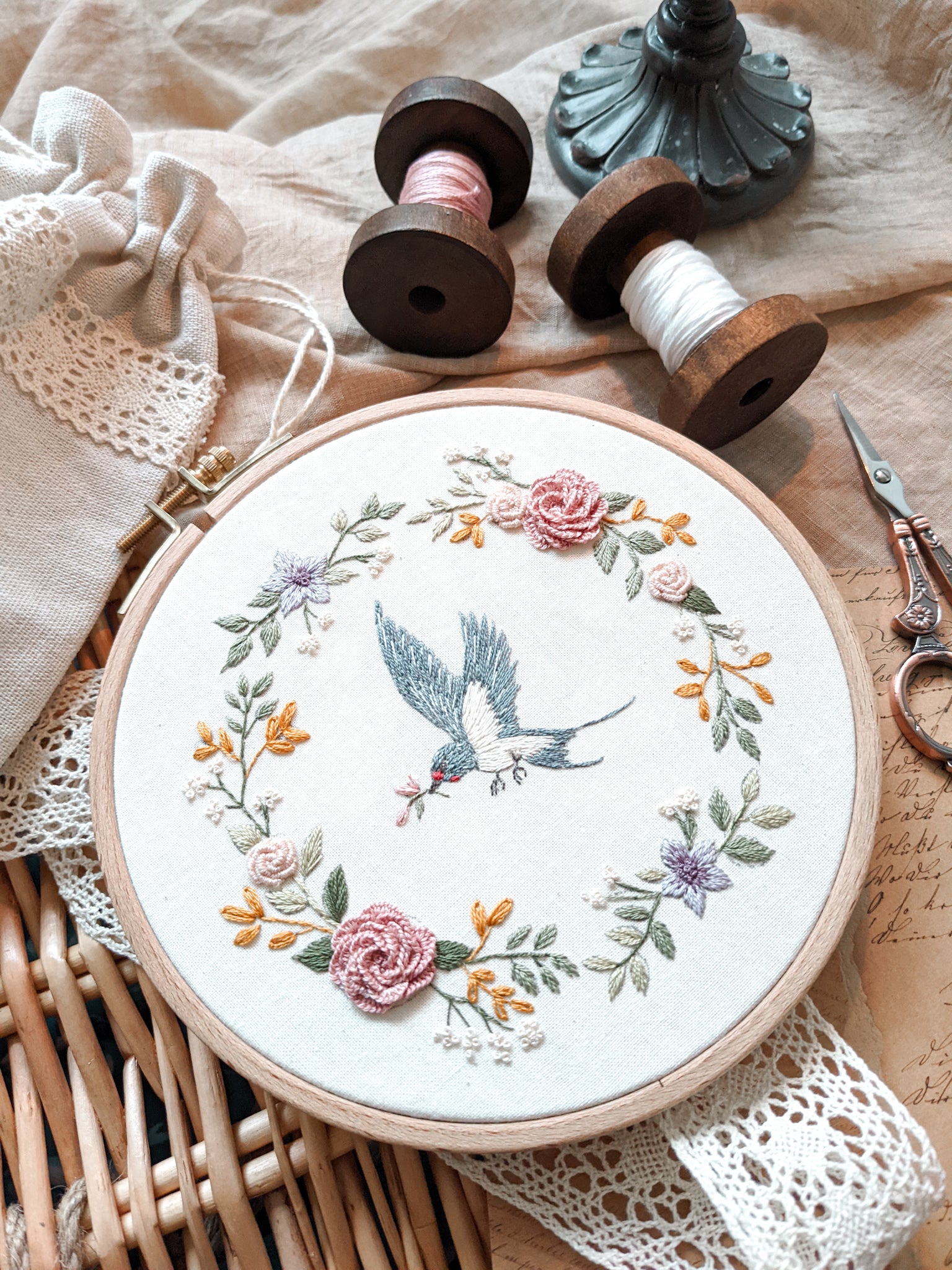 Modèle de broderie, tutoriel PDF avec un guide vidéo - Motif à broder à la main pour débutant - apprendre à broder - broderie printemps