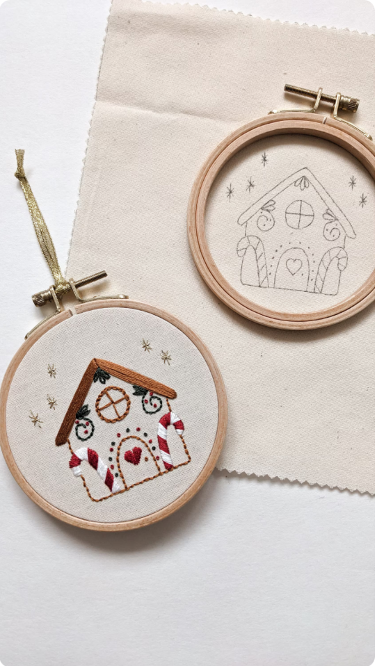 Kit de broderie de Noël, maison en pain d'épice, décoration de Noël