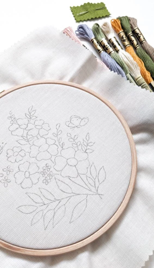 Kit de broderie fleurs sauvages, kit de broderie botanique floral pour débutants, patron de broderie floral, kit DIY art
