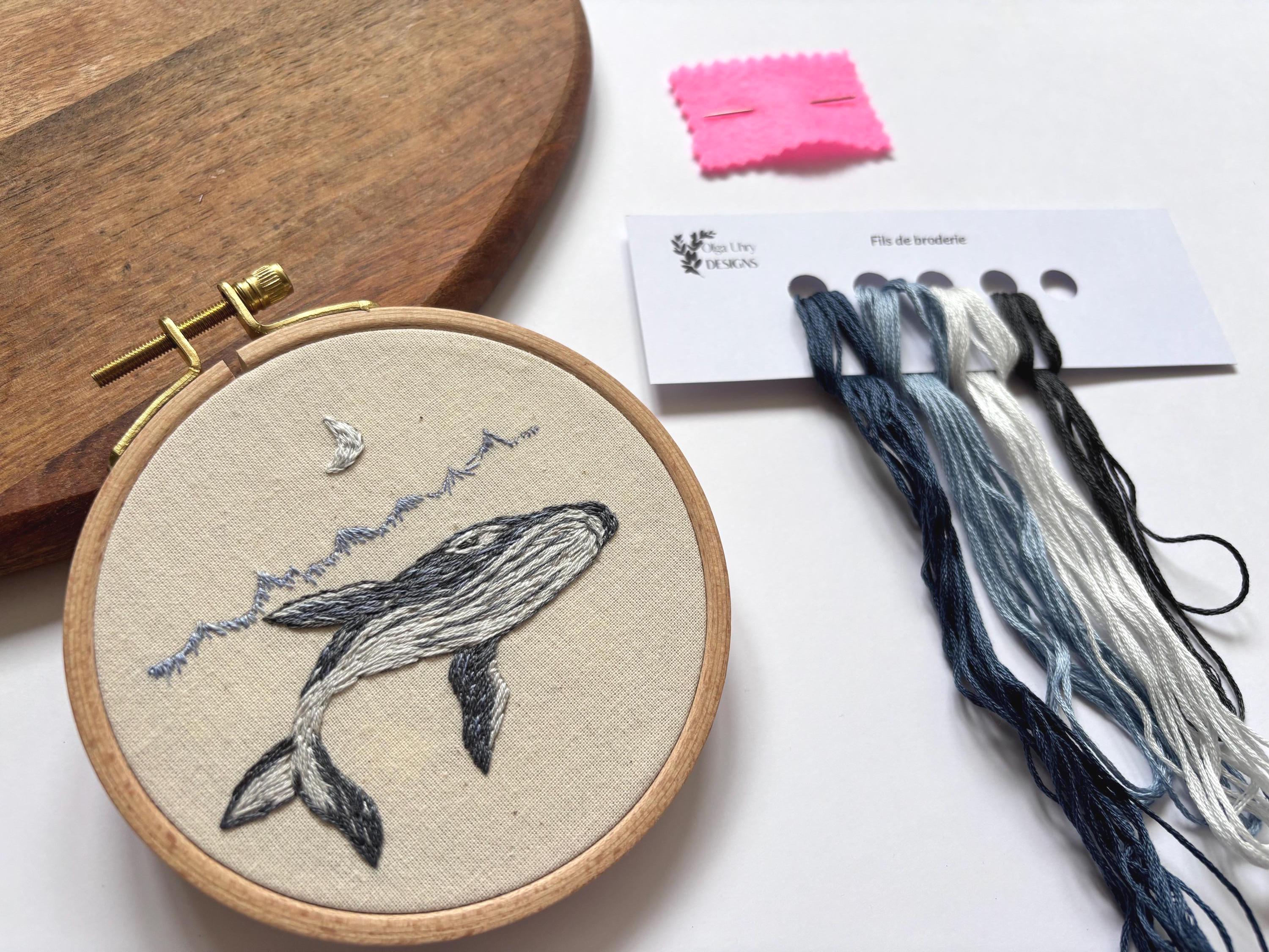 Kit de broderie Baleine pour débutant , kit de broderie moderne, kit créatif DIY