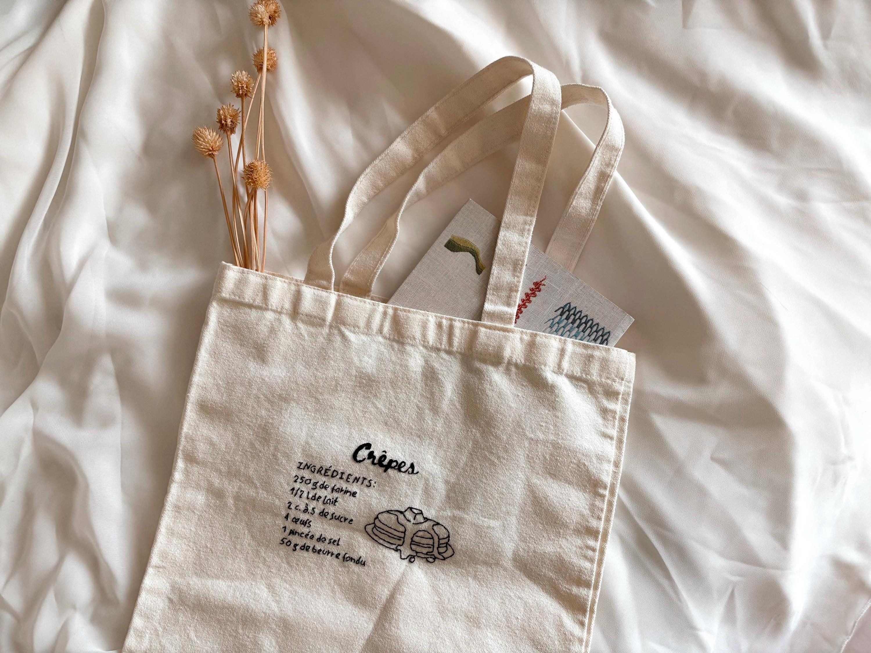 Tote bag Recette de Crêpes, brodé à la main