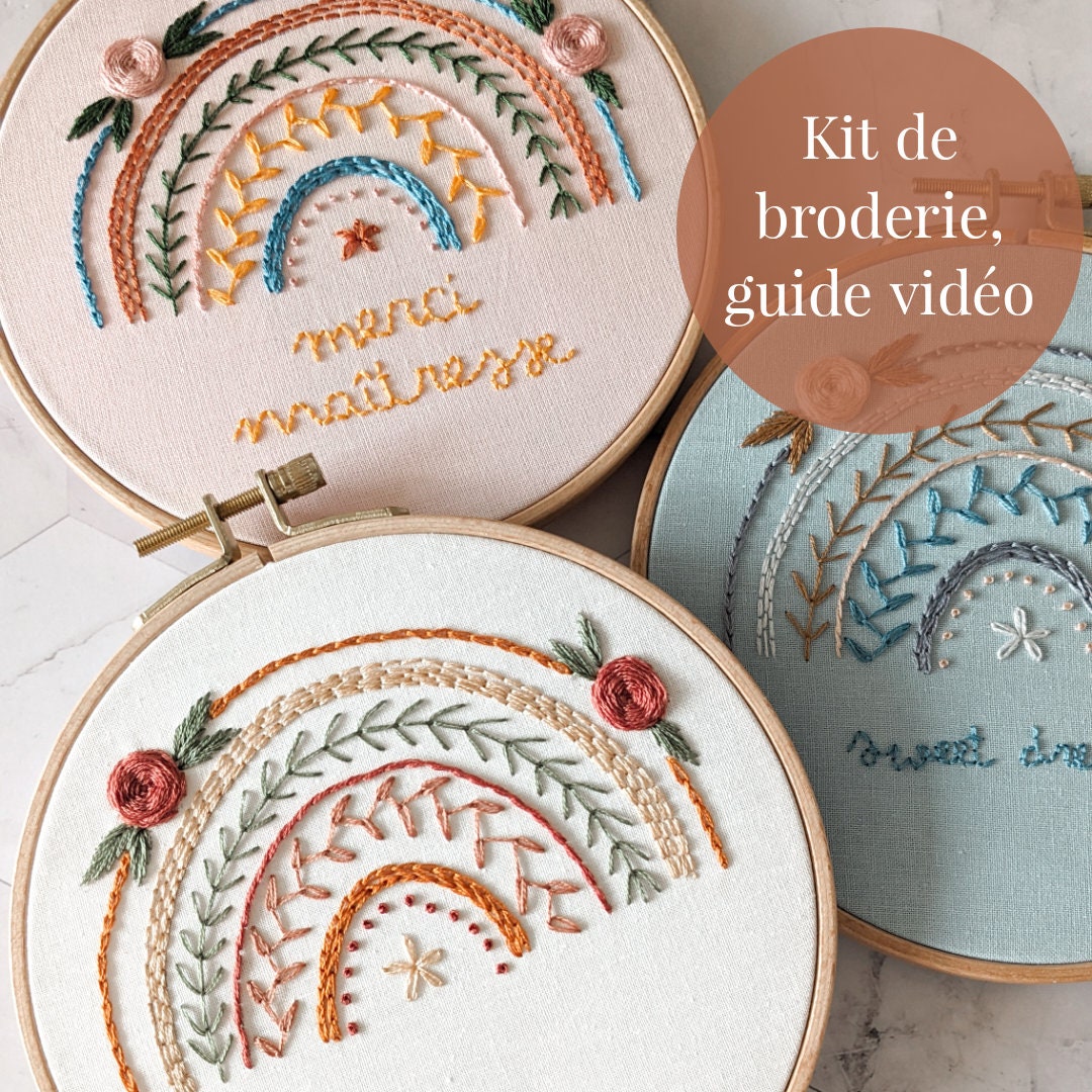 Kit de broderie arc-en-ciel – DIY moderne, facile pour débutant, décoration murale colorée, cadeau créatif, motif à broder main