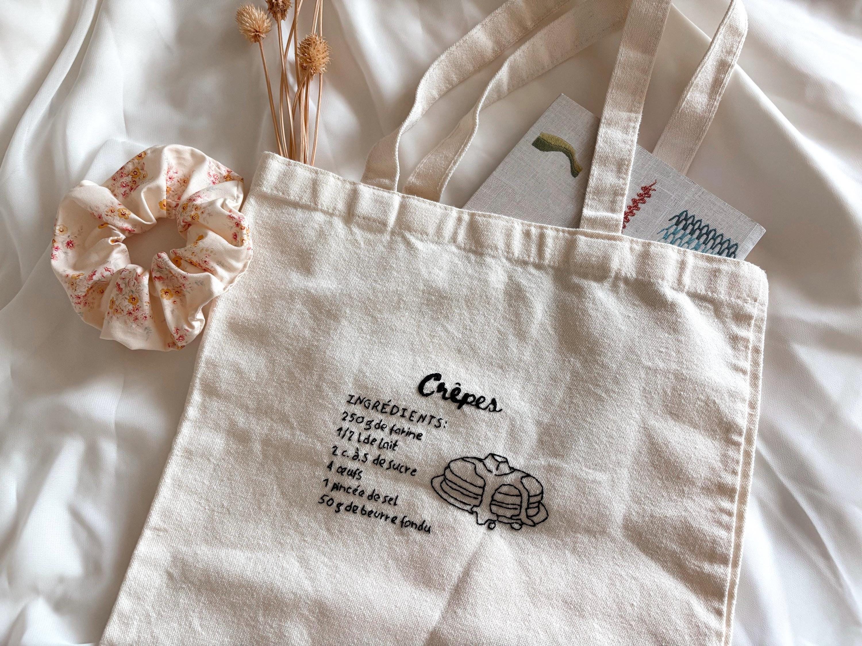 Tote bag Recette de Crêpes, brodé à la main