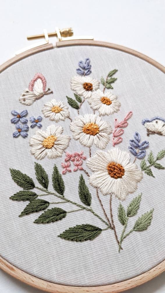 Kit de broderie fleurs sauvages, kit de broderie botanique floral pour débutants, patron de broderie floral, kit DIY art
