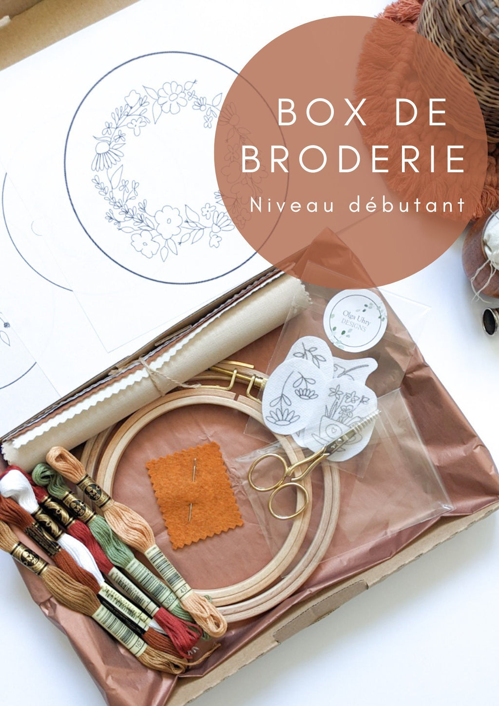 Kit de démarrage de broderie à la main pour les débutants, box de broderie apprendre à broder, fournitures de broderie, guide vidéo