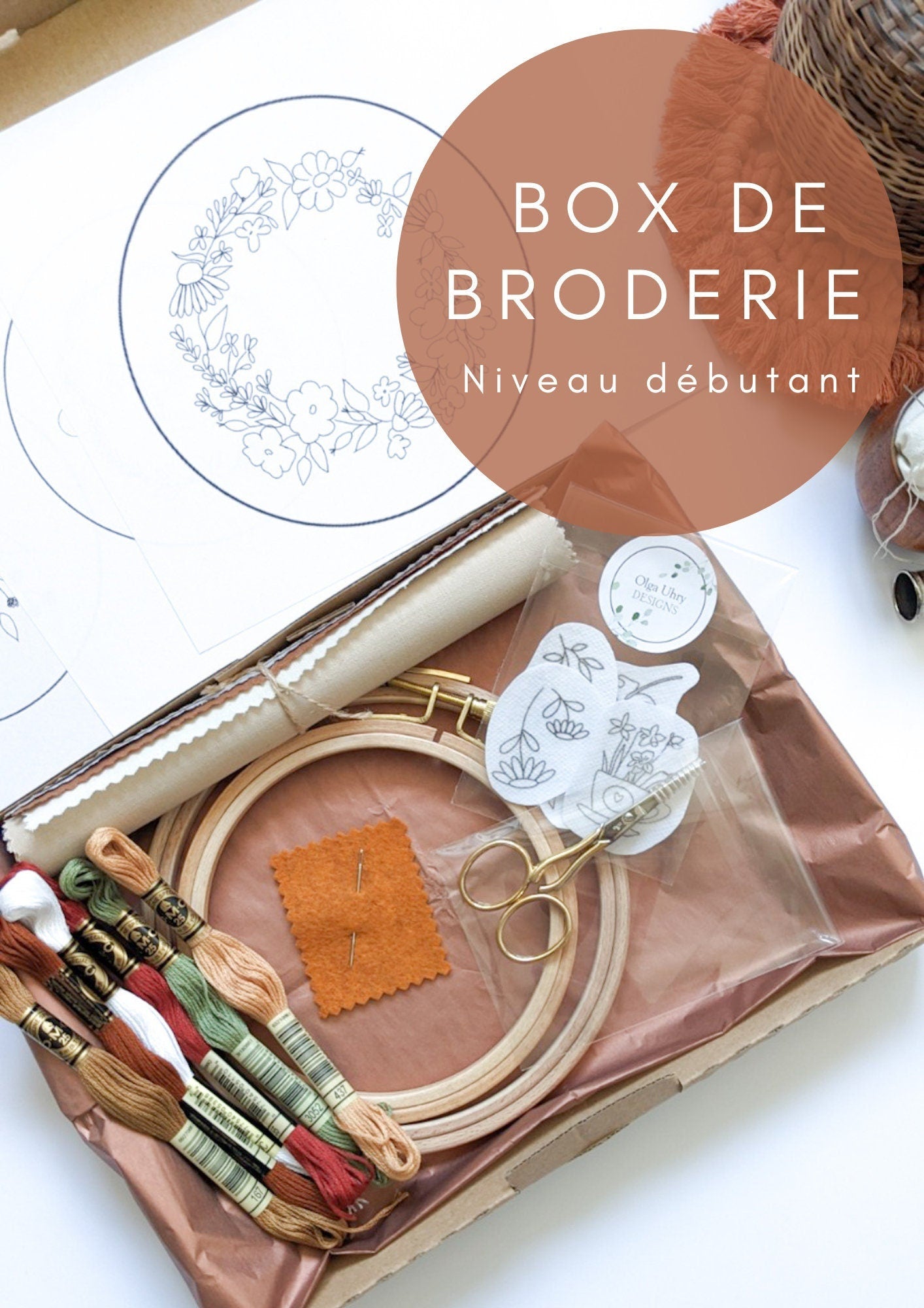 Kit de démarrage de broderie à la main pour les débutants, box de broderie apprendre à broder, fournitures de broderie, guide vidéo
