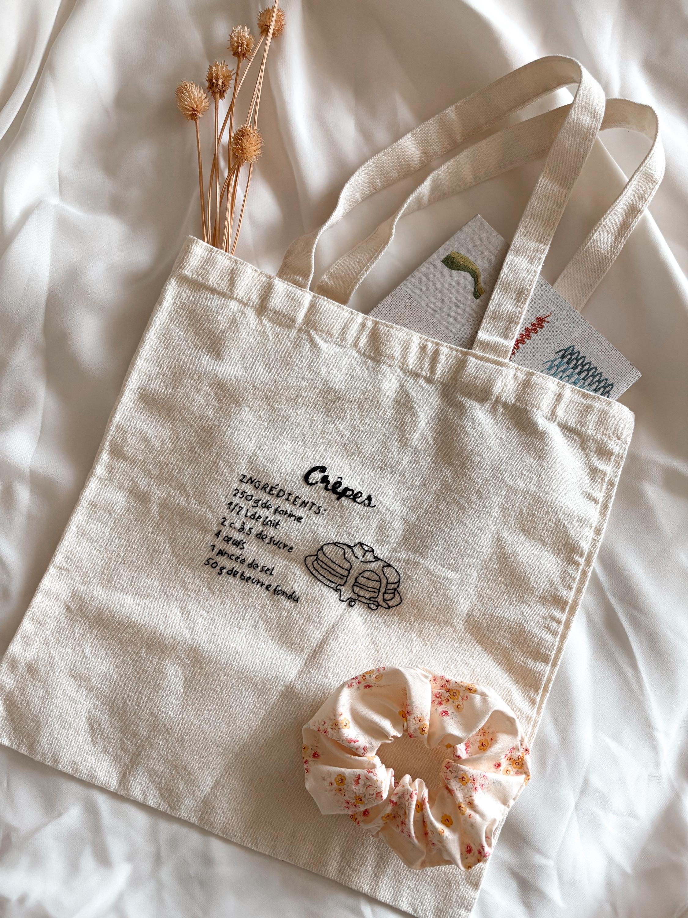 Tote bag Recette de Crêpes, brodé à la main