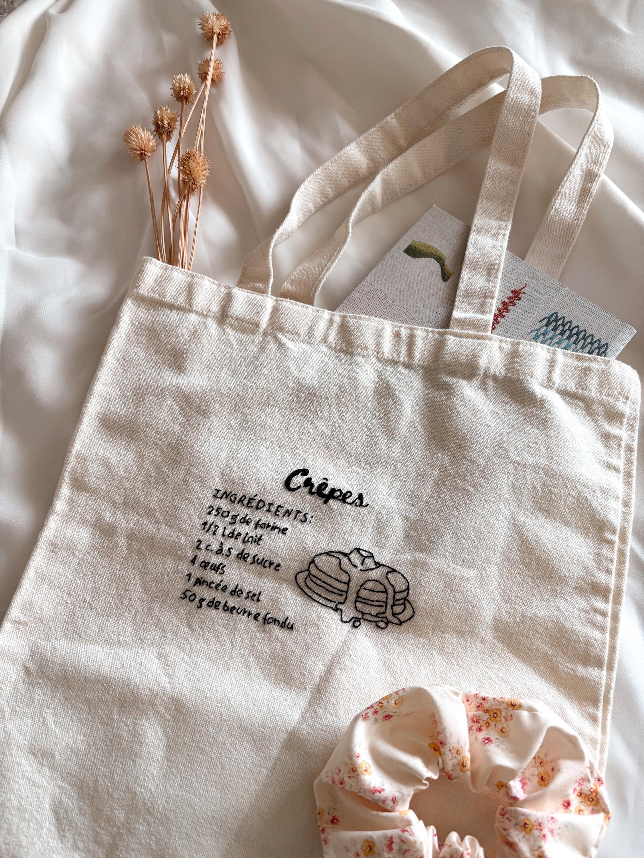 Tote bag Recette de Crêpes, brodé à la main