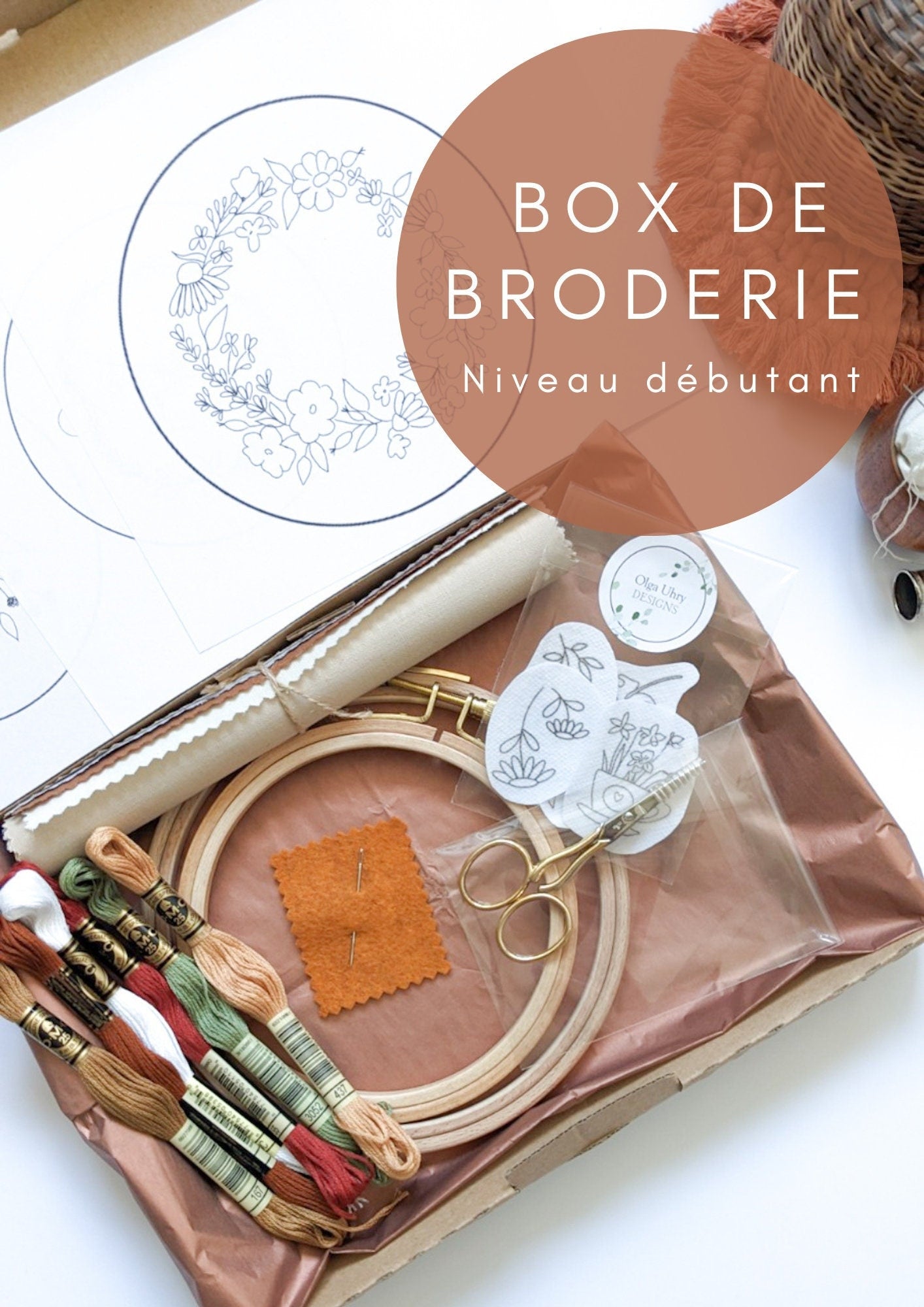 Kit de démarrage de broderie à la main pour les débutants, box de broderie apprendre à broder, fournitures de broderie, guide vidéo
