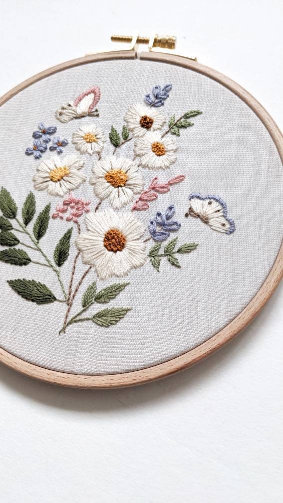 Kit de broderie fleurs sauvages, kit de broderie botanique floral pour débutants, patron de broderie floral, kit DIY art