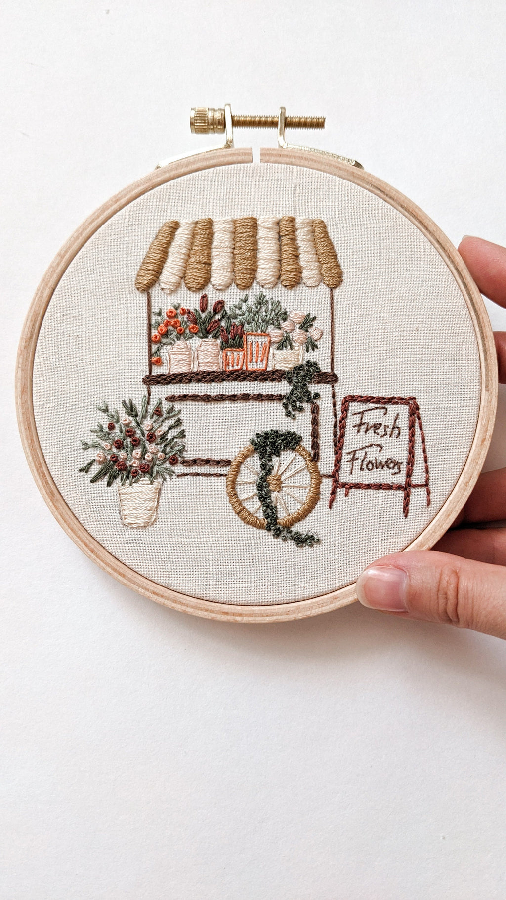 Kit de broderie pour les débutants Chez fleuriste, guide vidéo, motif de broderie simple