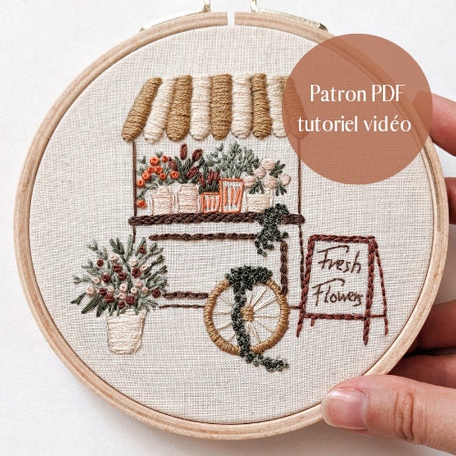 Patron de broderie Fresh Flowers, modèle de broderie tutoriel vidéo pour les débutants