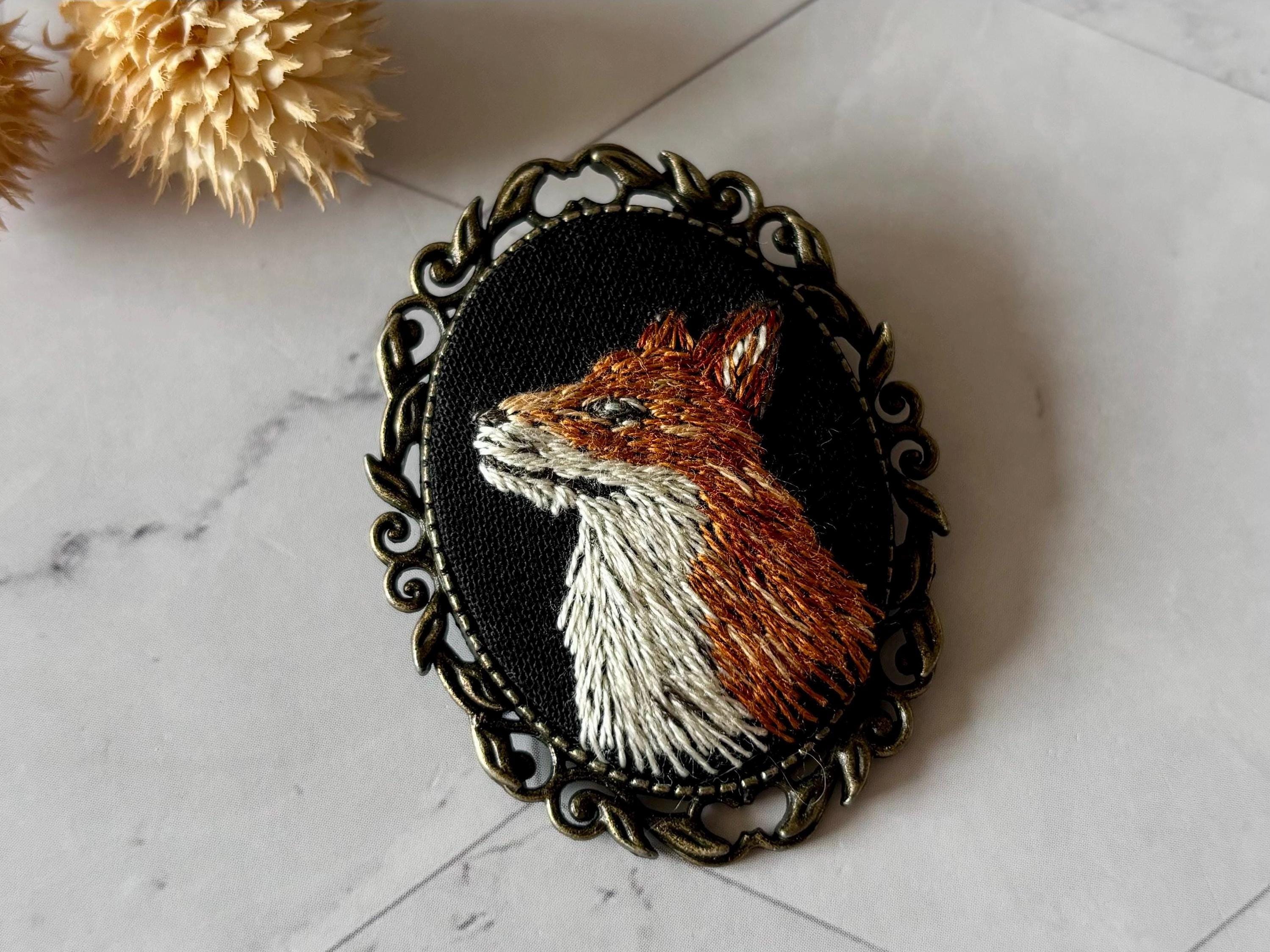 Broche vintage Renard décoration vêtements ou tote bag, broderie à la main