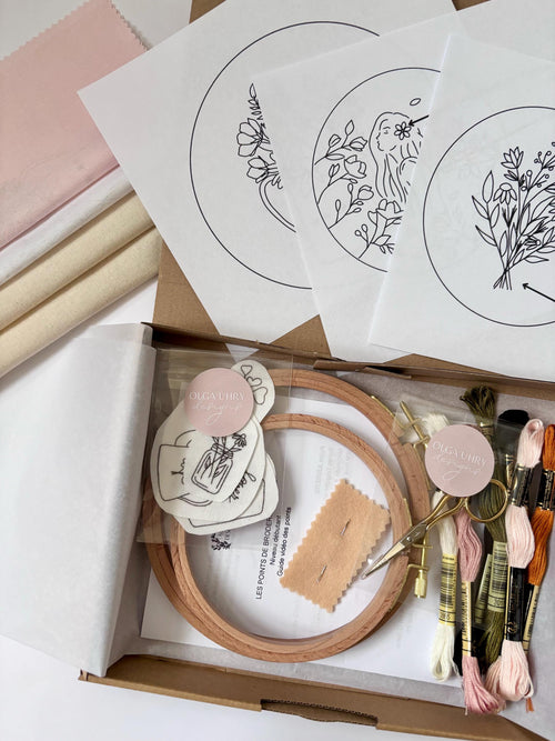 Box de broderie - kit de démarrage de broderie, apprendre à broder pour débutants, guide vidéo, fournitures de broderie