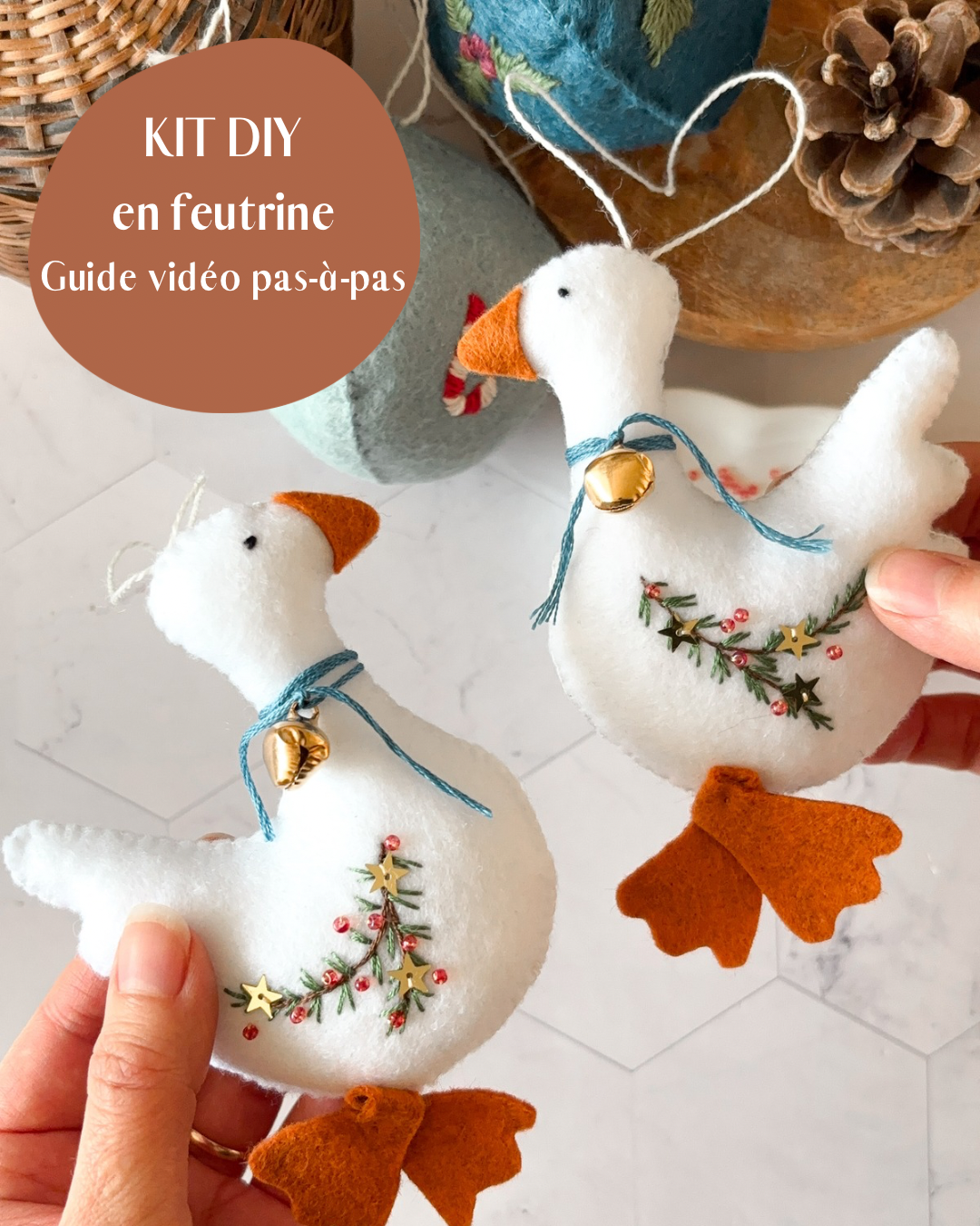 Kit DIY en feutrine - 2 oies à broder